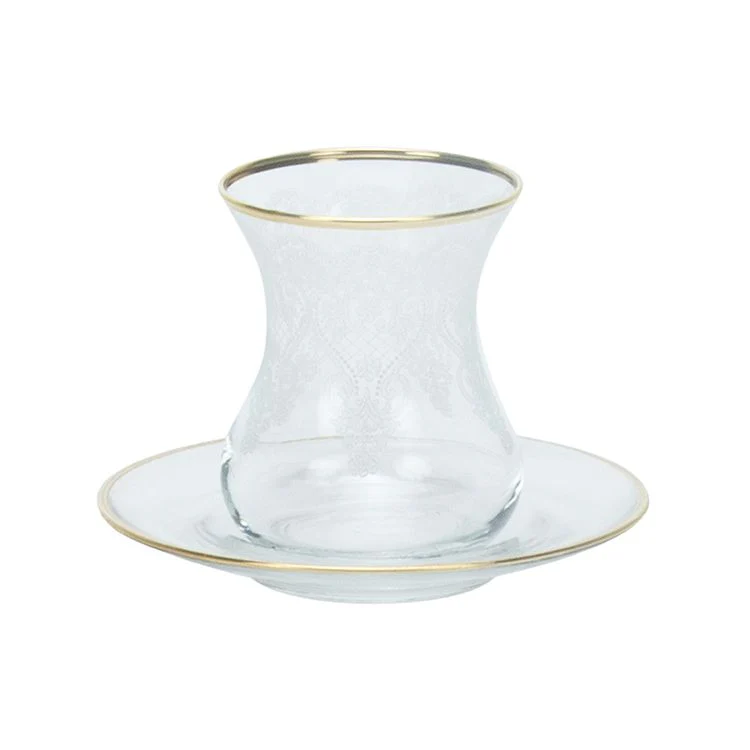 Bricard Alize – Turkse Theeglazen Set met Goud Randje – 12-delig – Glas & Schoteltjes