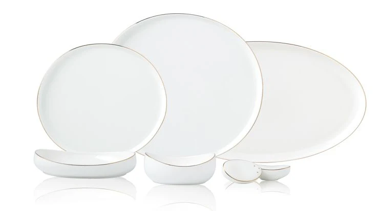 Bricard Rodez – Porseleinen Serviesset Set – Dinner Set – 27-delig – 6-Persoons – Wit/Goud