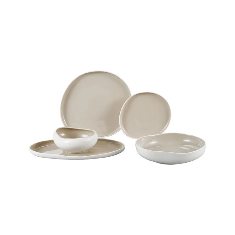 Bricard Barles – Porseleinen Serviesset Set – Dinner Set – 25-delig – 6-Persoons – Wit/Taupe – Japandi