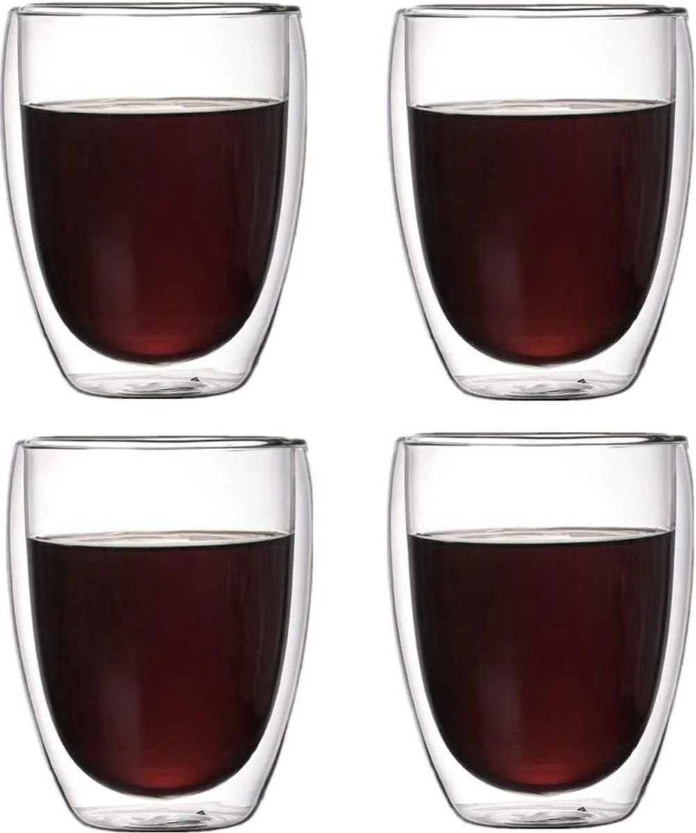 Dubbelwandige Glazen – 350 ml – Set van 4 – Koffieglazen – Theeglas – Cappuccino Glazen – Latte Macchiato Glazen Bekers