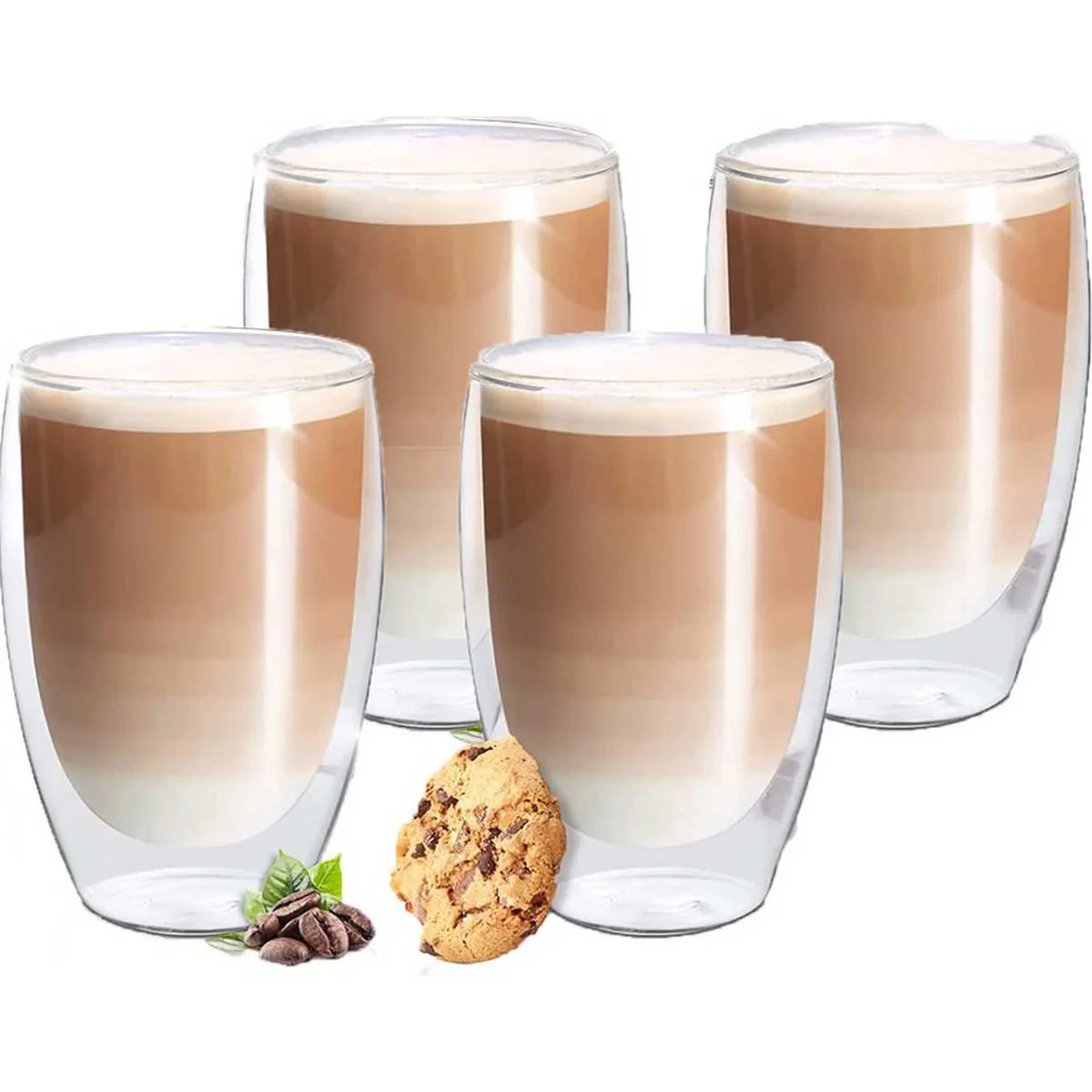 Dubbelwandige Glazen – 450 ml – Set van 4 – Koffieglazen – Theeglas – Cappuccino Glazen – Latte Macchiato Glazen Bekers