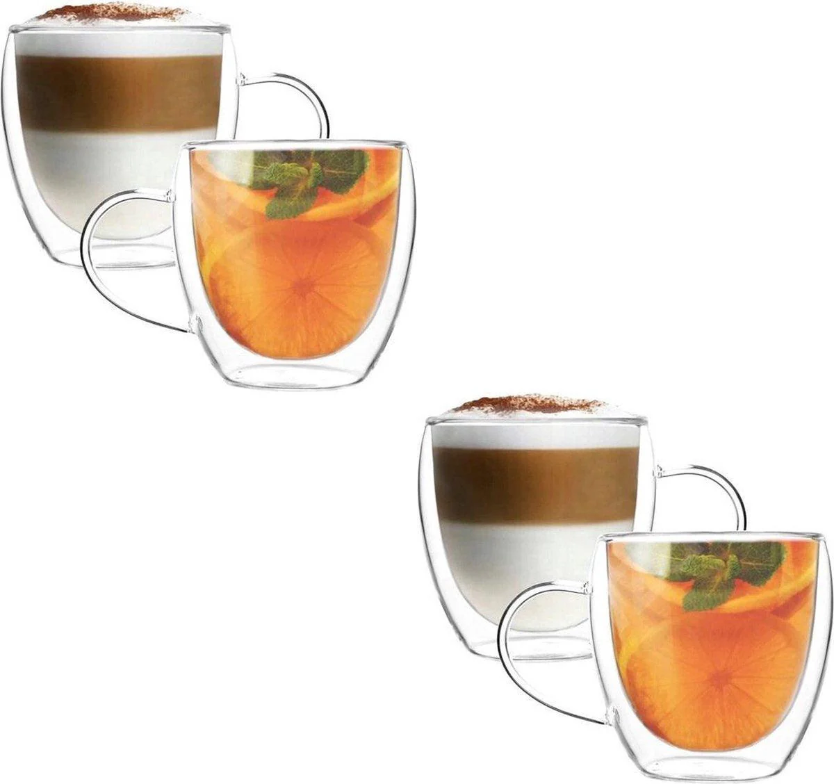 Dubbelwandige Glazen met Oor – 250 ml – Set van 4 – Koffieglazen – Theeglas – Cappuccino Glazen – Latte Macchiato Glazen Bekers