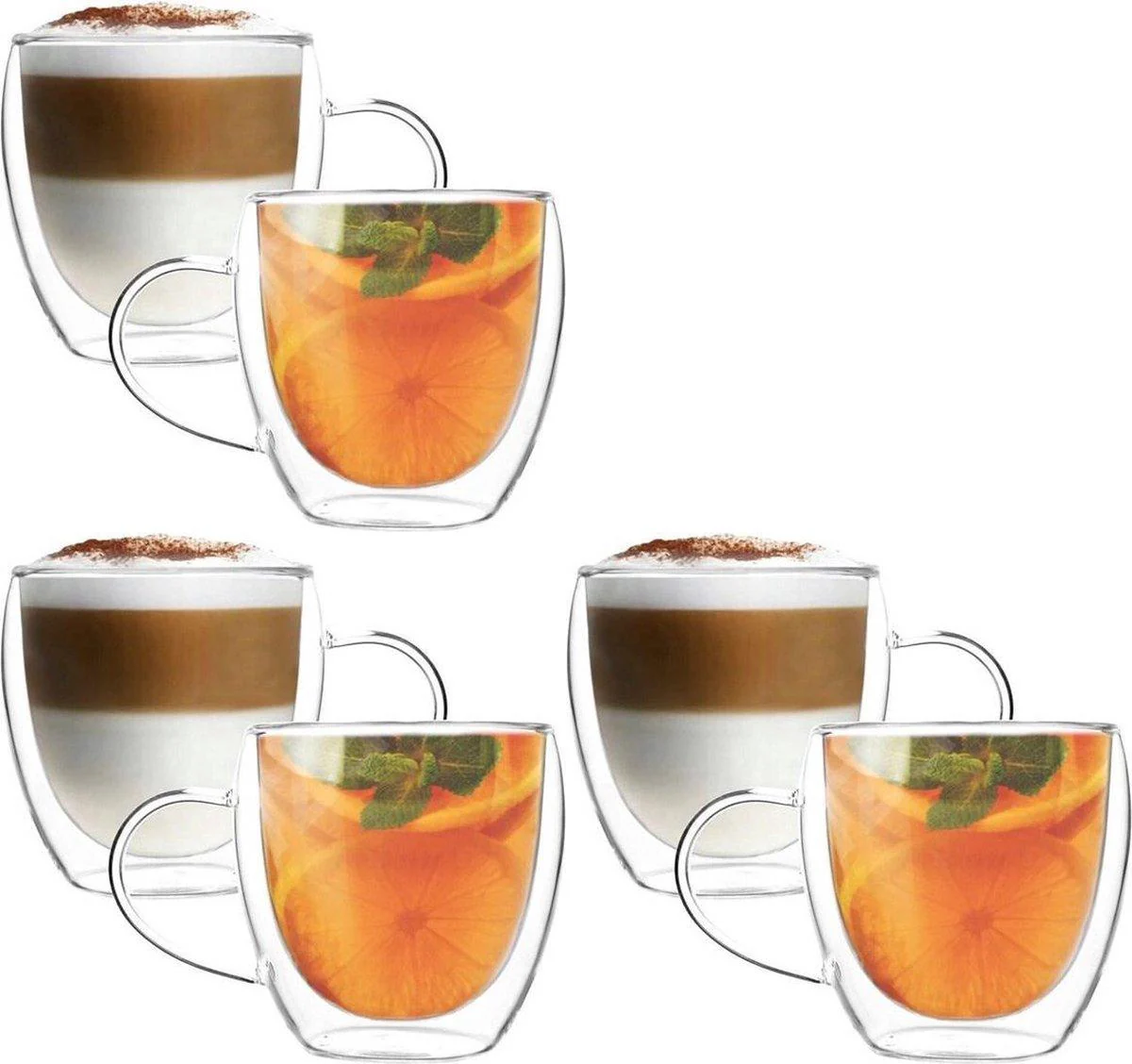 Dubbelwandige Glazen met Oor – 250 ml – Set van 6 – Koffieglazen – Theeglas – Cappuccino Glazen – Latte Macchiato Glazen Bekers