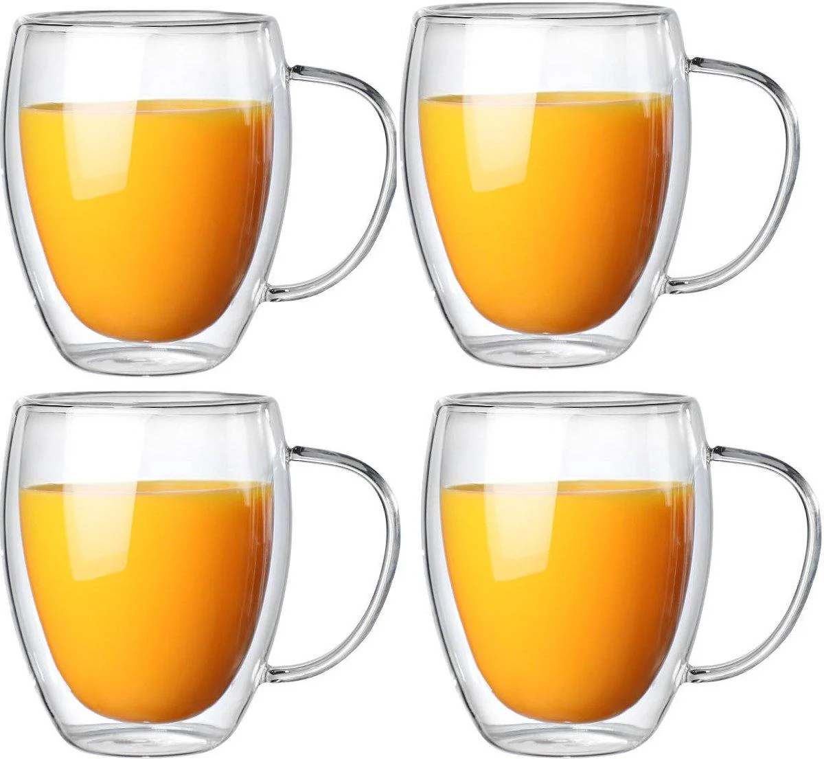 Dubbelwandige Glazen met Oor – 350 ml – Set van 4 – Koffieglazen – Theeglas – Cappuccino Glazen – Latte Macchiato Glazen Bekers