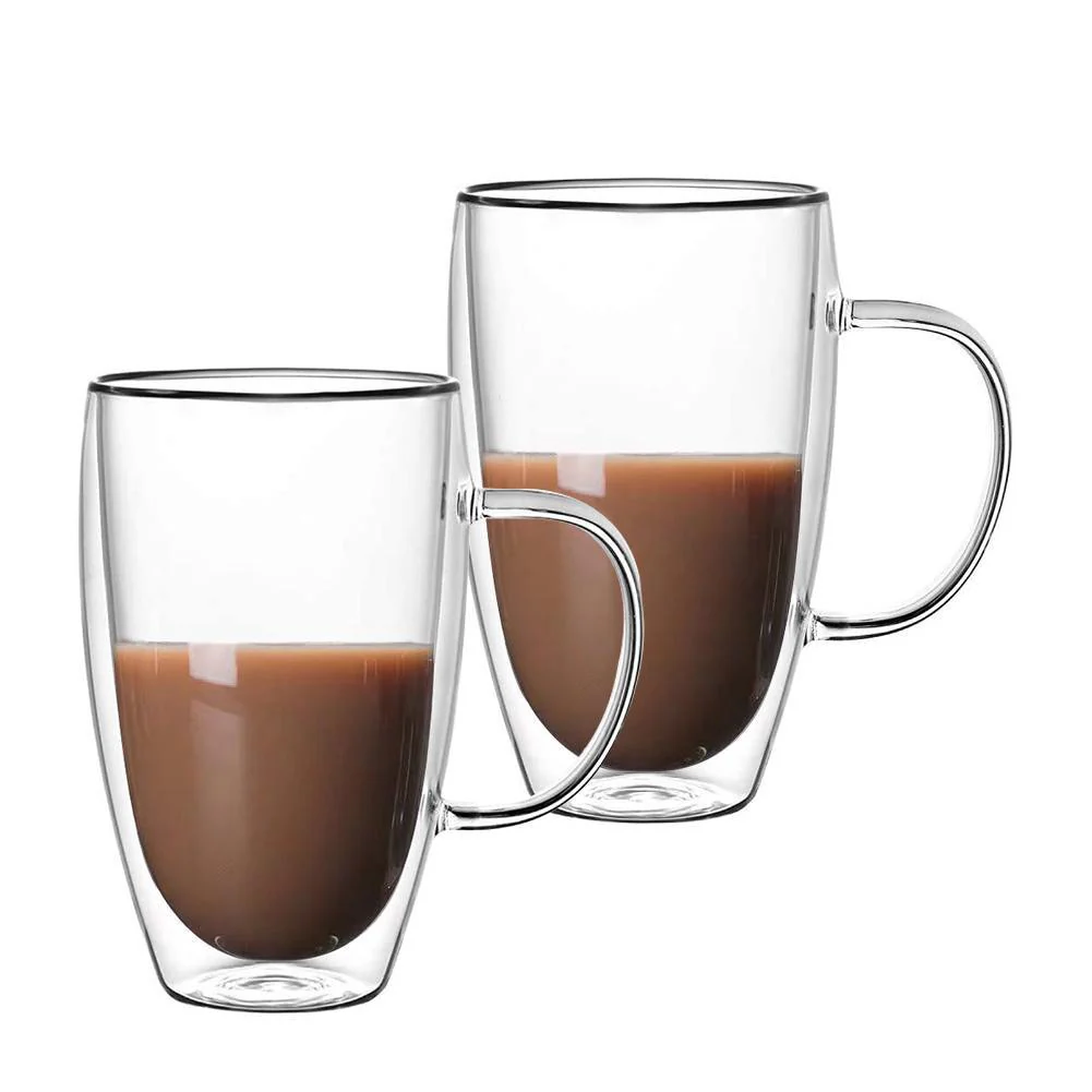 Dubbelwandige Glazen met Oor – 450 ml – Set van 2 – Koffieglazen – Theeglas – Cappuccino Glazen – Latte Macchiato Glazen Bekers