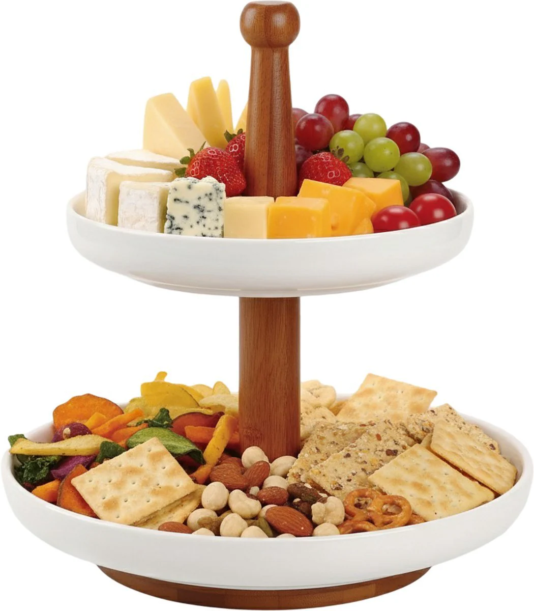 Cheffinger Etagère – 2-laags – Bamboe/Keramiek – Fruitschaal – Fruitmand