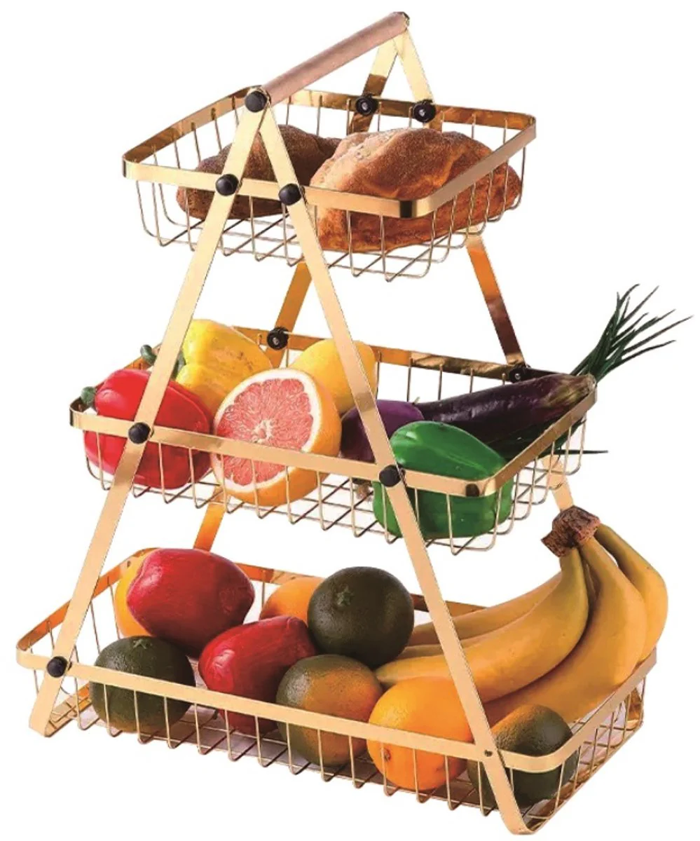 Cheffinger Etagère – 3 Laags – Goud – Fruitmand – Fruitmand Metaal – Etagère – Decoratie Schaal – Fruitschaal