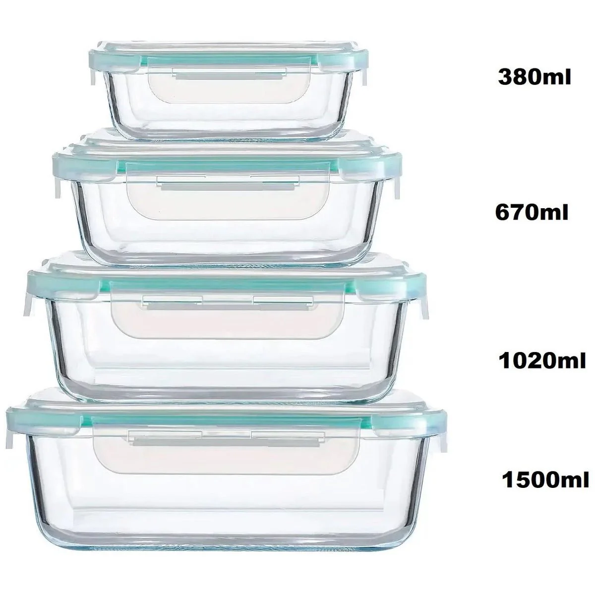 Cheffinger Glazen Vershoudbakjes – 4-delig – Meal Prep Bakjes – Lunchbox – BPA vrij – Glas
