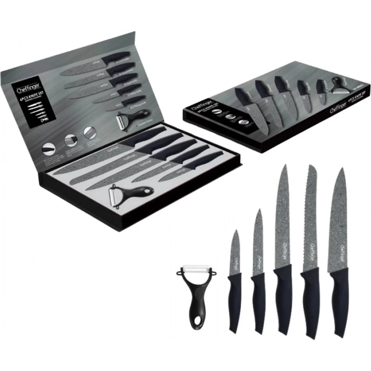 Cheffinger Messenset – 6-delig – Zwart