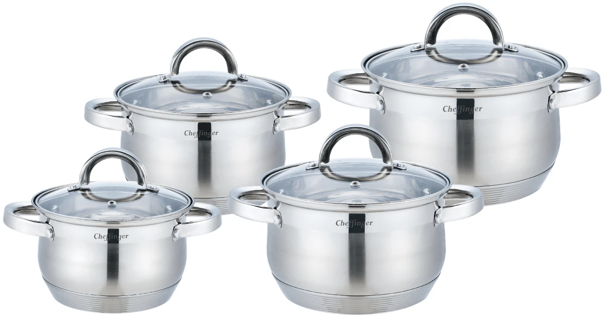 Cheffinger Pannenset – 8-delig – Zilver – RVS – Kookpannen – Inductie