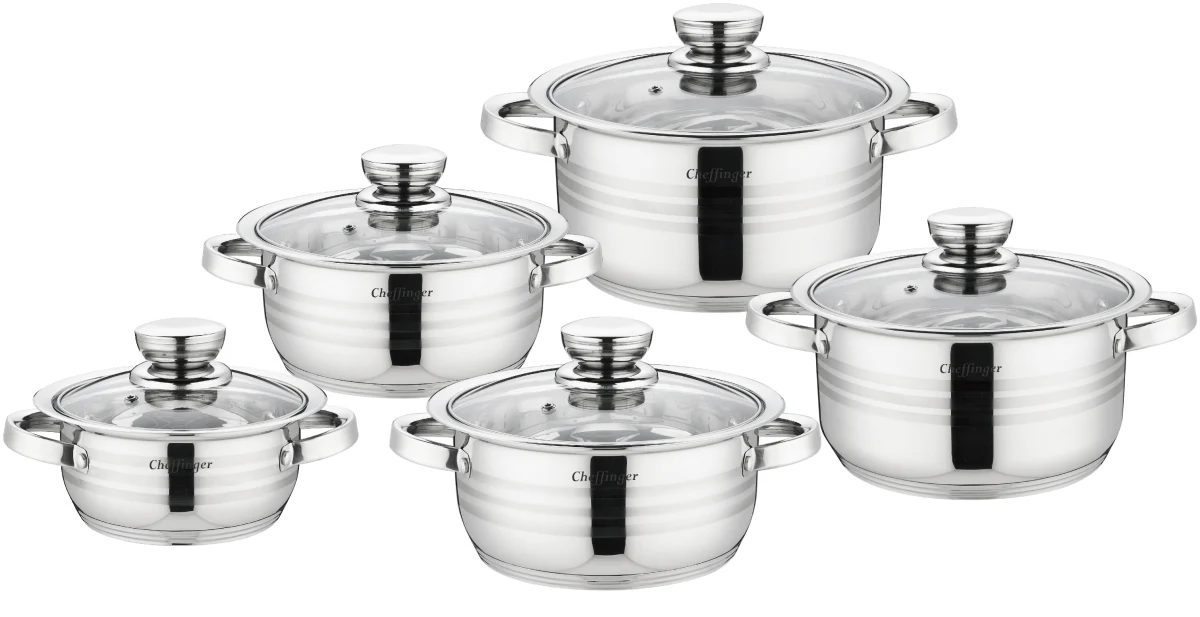 Cheffinger Pannenset – 10-delig – Zilver – RVS – Kookpannen – Inductie