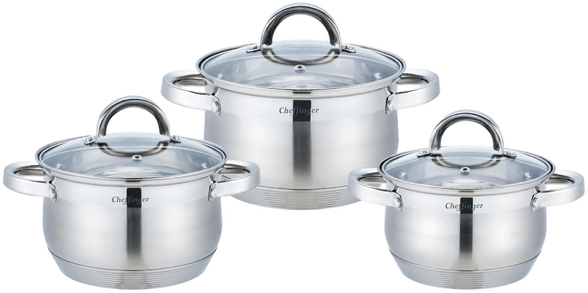 Cheffinger Pannenset – 6-delig – Zilver – RVS – Kookpannen – Inductie