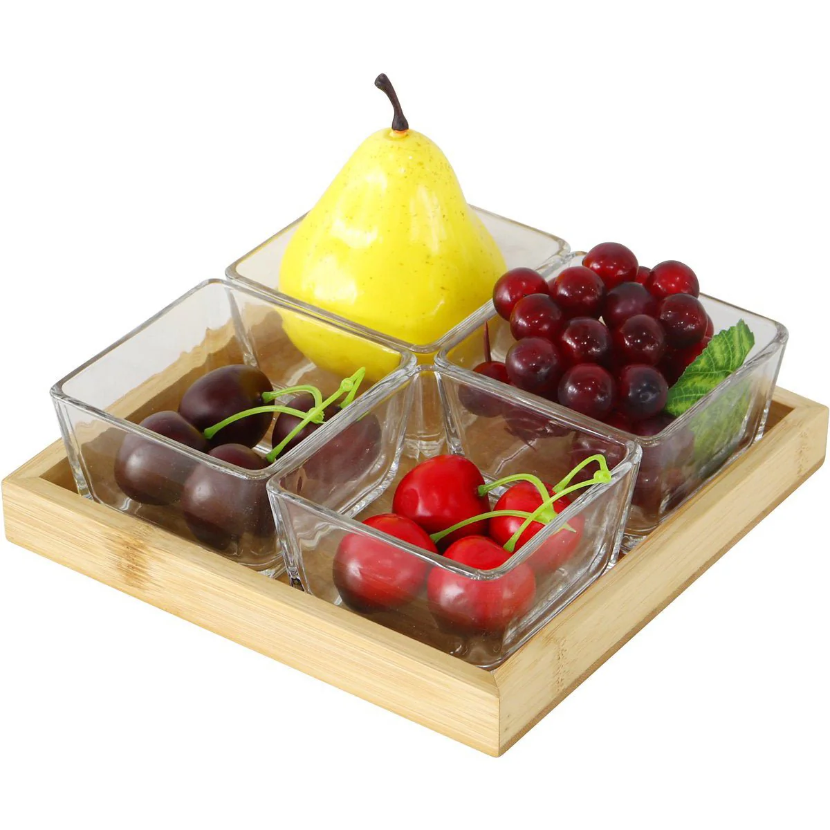 Cheffinger Snackschaal met 4 Bakjes – Bamboe – Borrelpank – Tapasschaal – Serveerschaal
