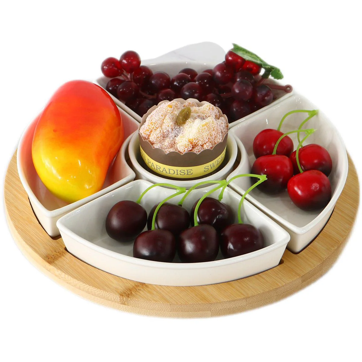 Cheffinger Snackschaal met 5 Bakjes – Bamboe – Borrelpank – Tapasschaal – Serveerschaal