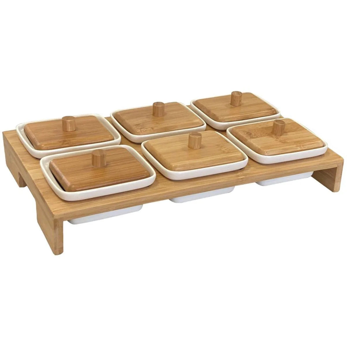 Cheffinger Snackschaal met 6 Bakjes – Bamboe – Borrelpank – Tapasschaal – Serveerschaal