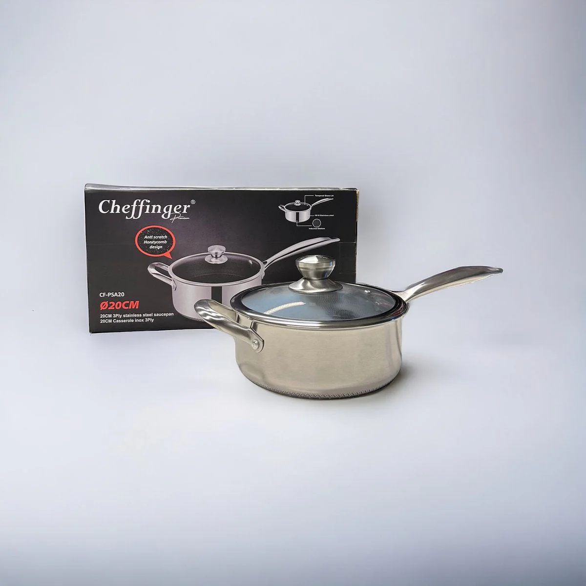 Cheffinger Sauspan met Deksel – 20cm – RVS – Honingraat – Inductie