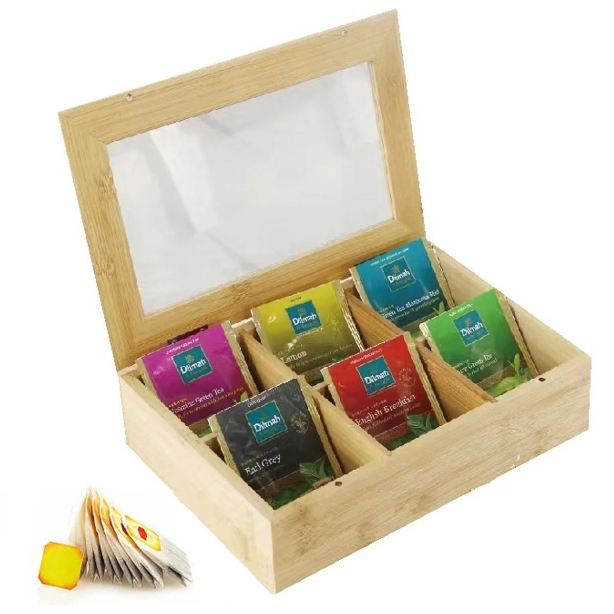Cheffinger Theedoos 6 Vaks – Ruime Vakken voor Pickwick, Pukka, Twinings, Clipper – Theekist – Bamboe