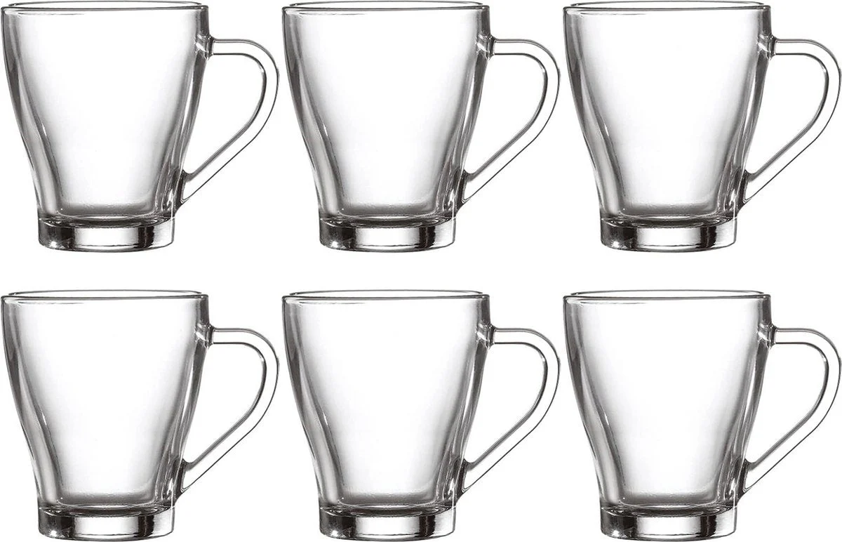 Glozini Apia – Theeglazen met Oor – 250ml – Set van 6 – Theeglas – Theekopjes – Theeglas