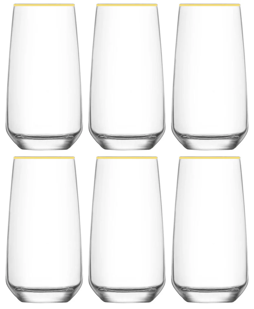 Glozini Sofia – Waterglas – Set van 6 – Luxe Longdrinkglazen met Gouden Rand