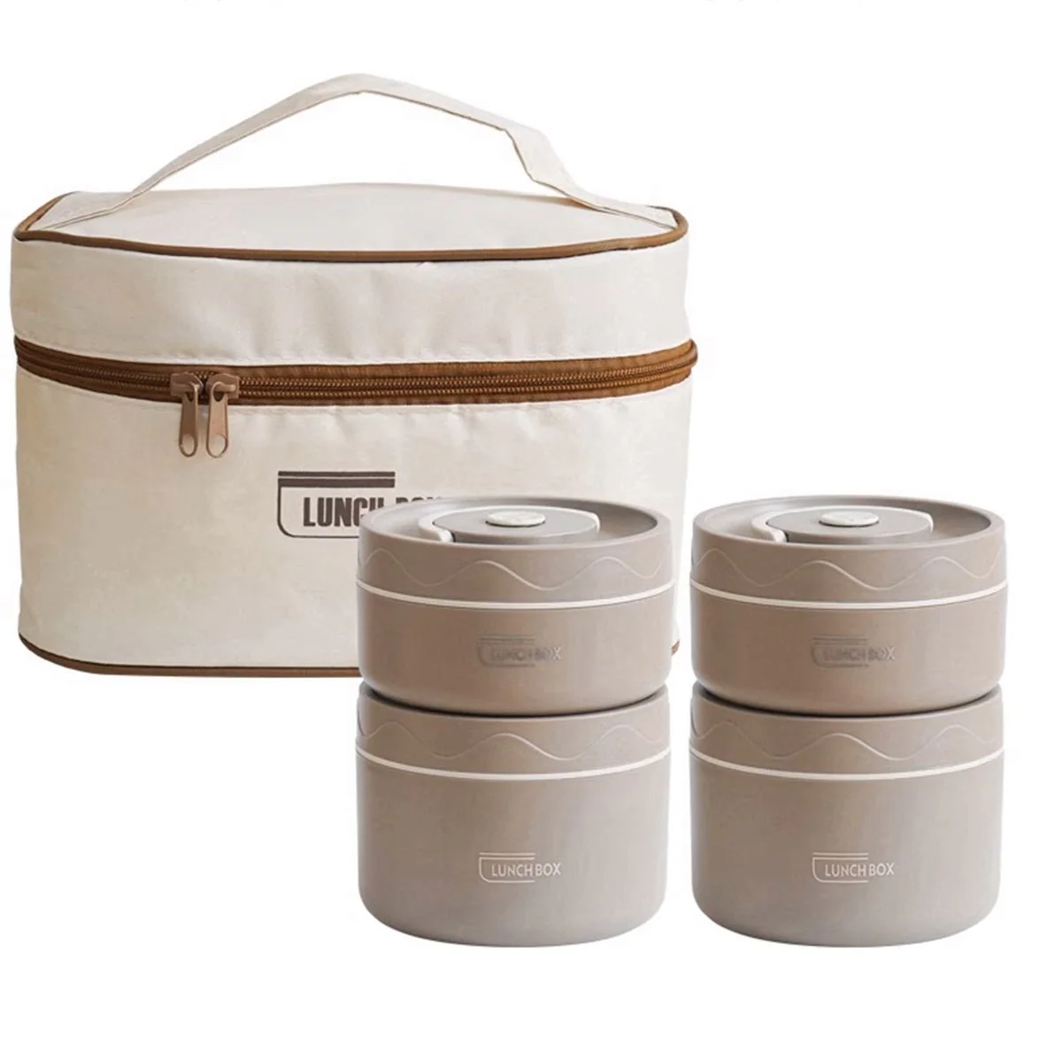 Hauskraft Thermische Lunchbox Set – 5-delig – RVS – Lekvrij & Isolerend – Bruin