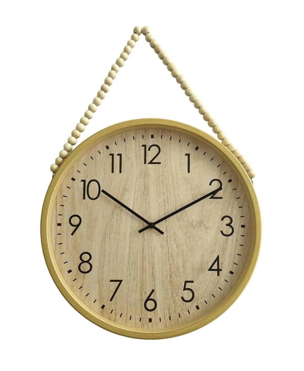 Hauskraft Wandklok – 38cm – Lichtbruin/Zwart – Decoratief Touw met Houten Kralen