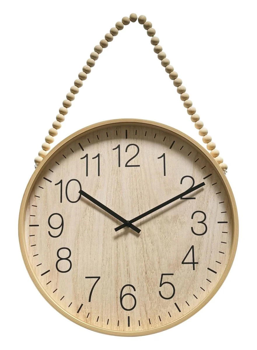 Hauskraft Wandklok – 45cm – Lichtbruin/Zwart – Decoratief Touw met Houten Kralen