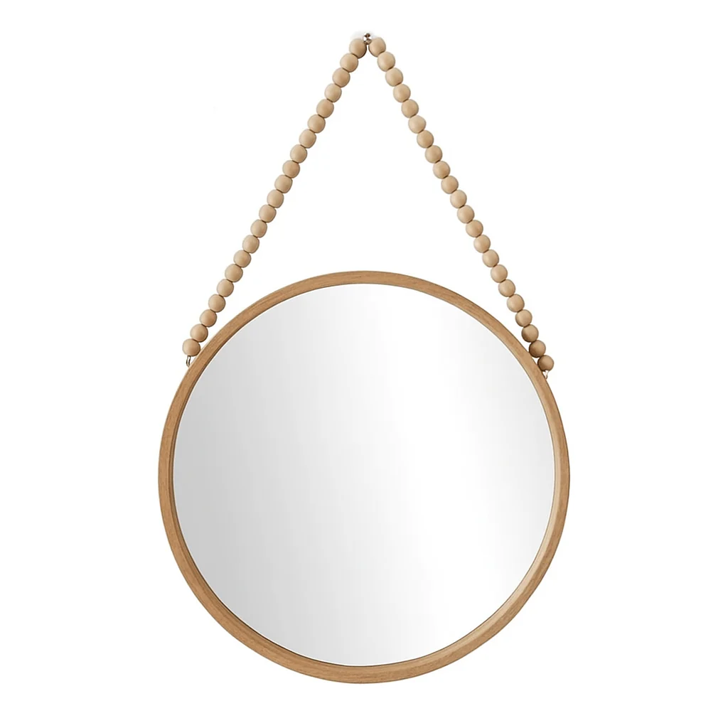 Hauskraft Wandspiegel – Lichtbruin – 45cm – Decoratief Touw met Houten Kralen