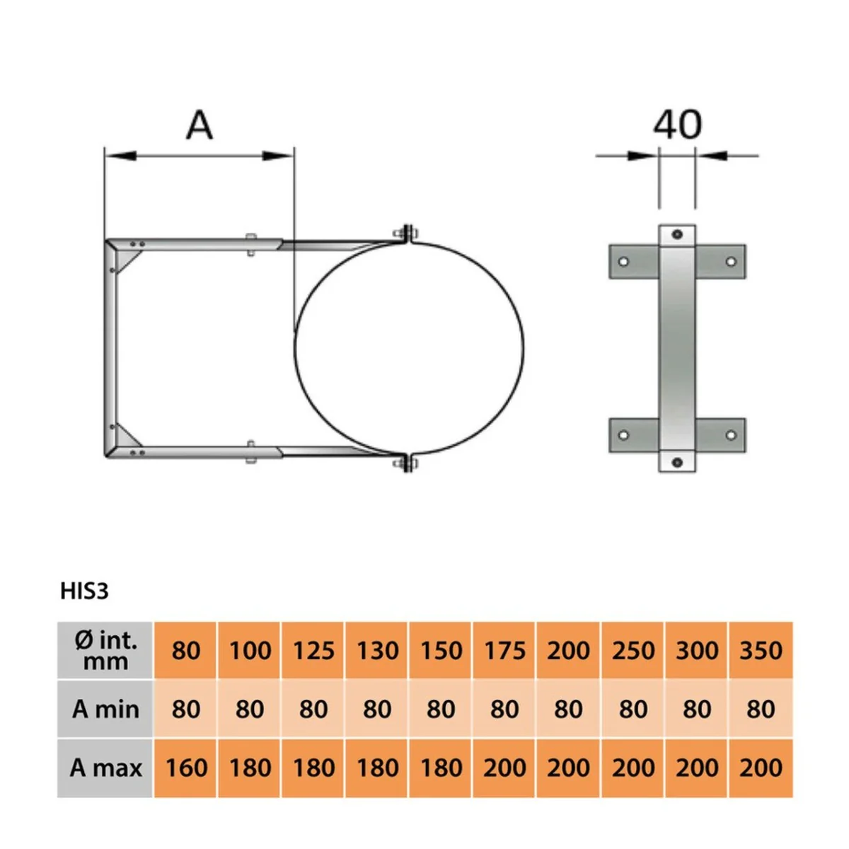 Muurbeugel verstelbaar 80-200 mm voor EW 200 mm en DW 150-200 mm zwart - Afbeelding 2
