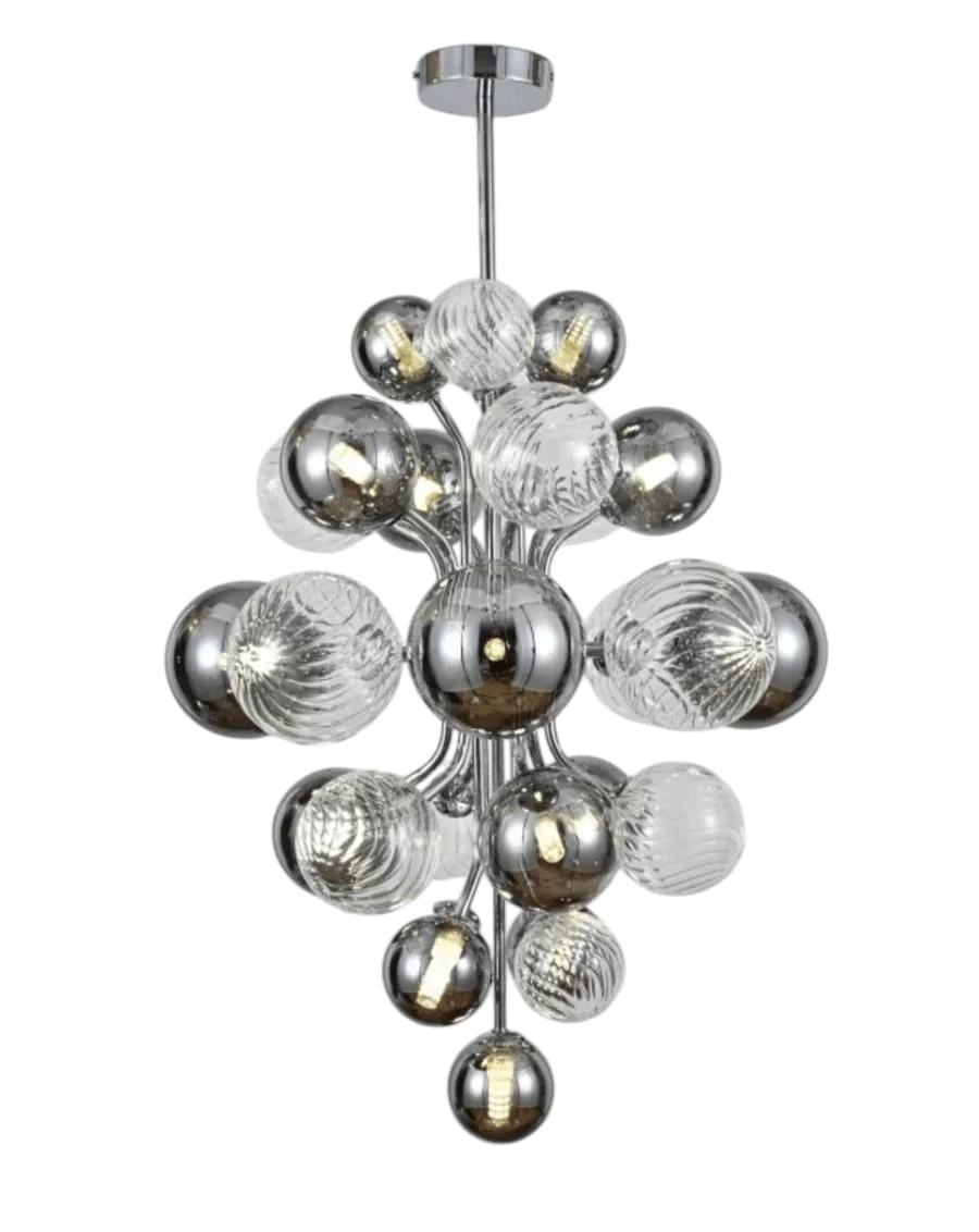 Kadirelli Industriële Plafondlamp – 15x G9 – 40W – Kroonluchter – Hanglamp – Luxe Chrome Smoked Clear Lamp