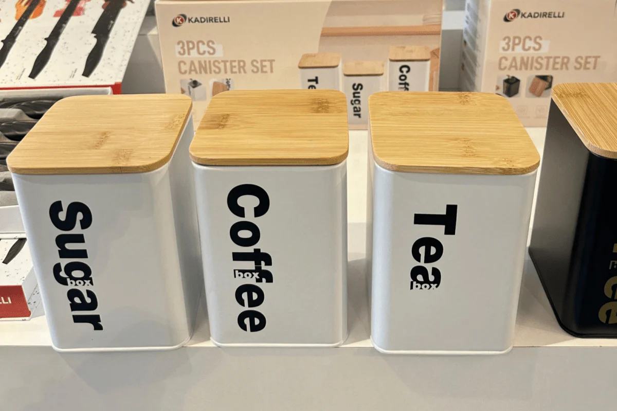 Kadirelli Voorraadbussen met Bamboe deksel – Koffie, Thee en Suiker – Wit