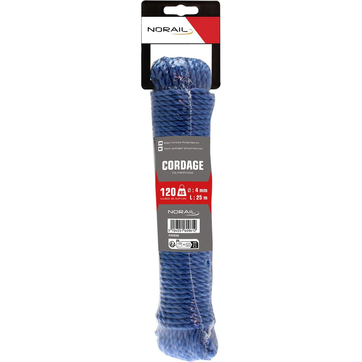 NORAIL Touw geslagen polypropyleen 4 mm, 25 m, blauw