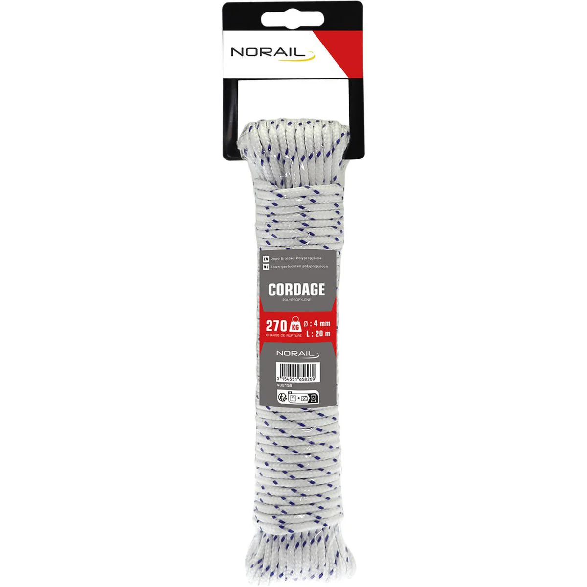 NORAIL Touw gevlochten polypropyleen 4 mm, 20 m