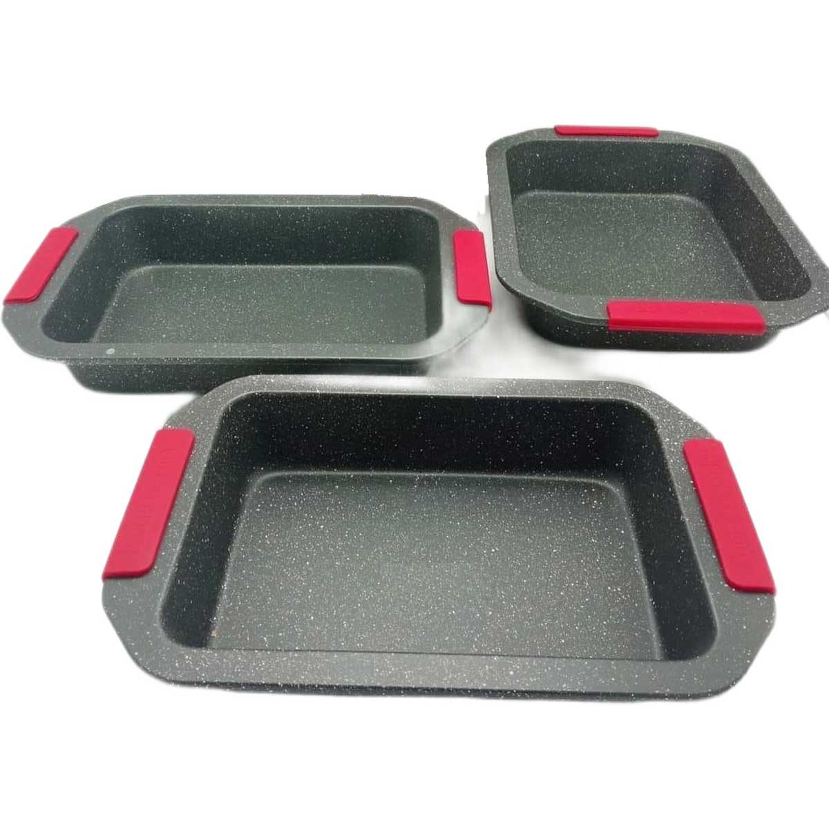 Platinum Bak- en Ovenschalen Set – 3-delig – Antiaanbaklaag & Silicongrepen – Stapelbaar