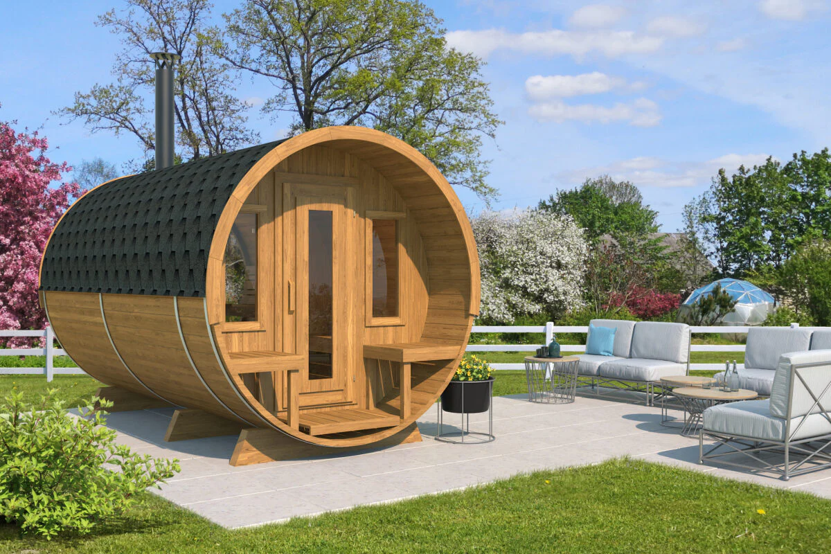 Luxembourg Deluxe Wooden Barrel Sauna voor 8 personen – 226cm-RD