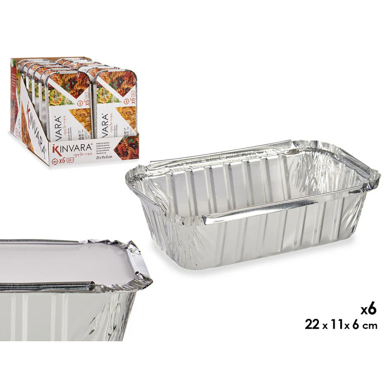 Kinvara Aluminiumbakje met Deksel – Set van 6 – 22x11x6cm – Kapsalon Bakje – Prep Meal – Take Away – Wegwerp Aluminium Bakjes