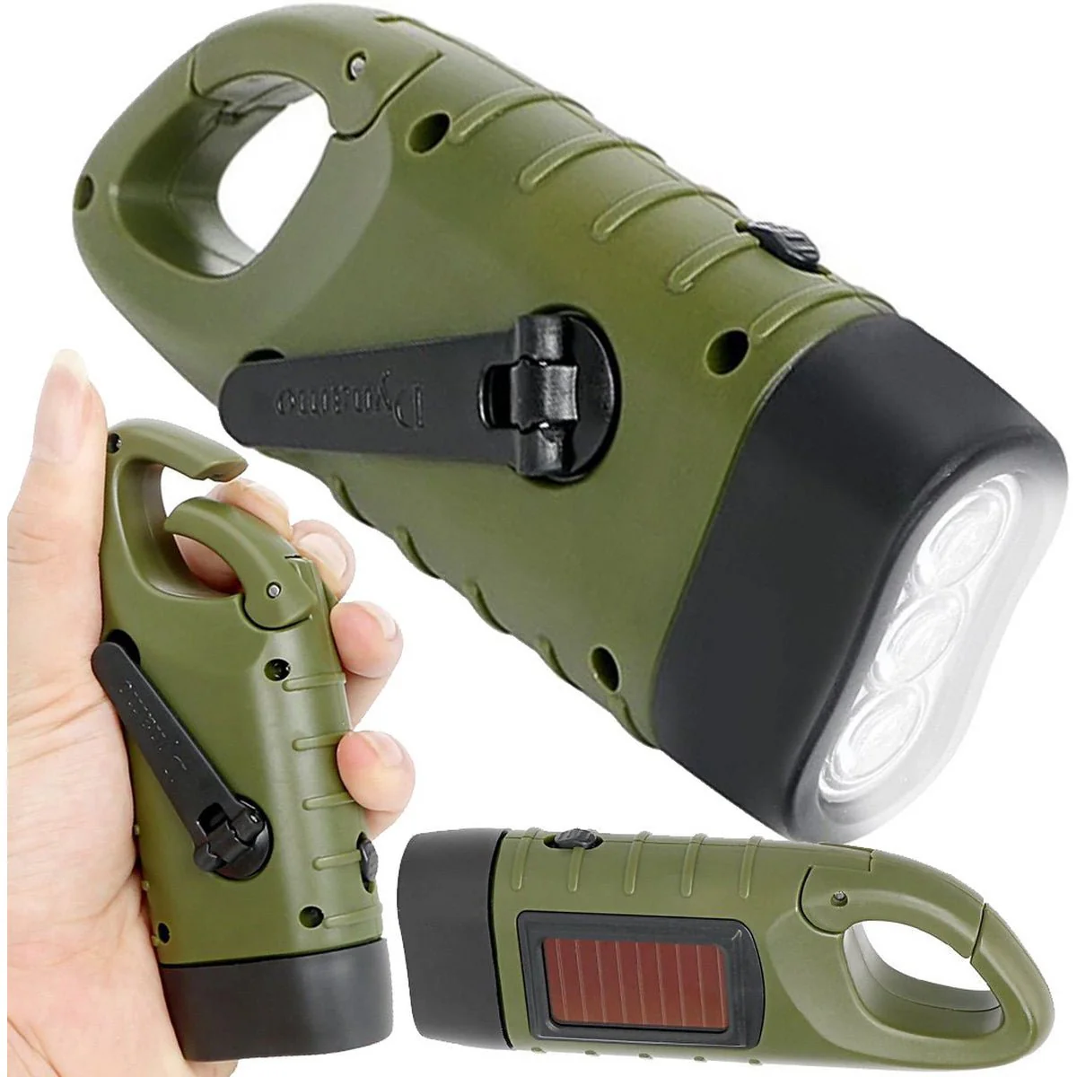 Verk Group Zonne- en Dynamo-zaklamp met 3 LED’s – Handmatig en Zonne-energie Aangedreven – Groen